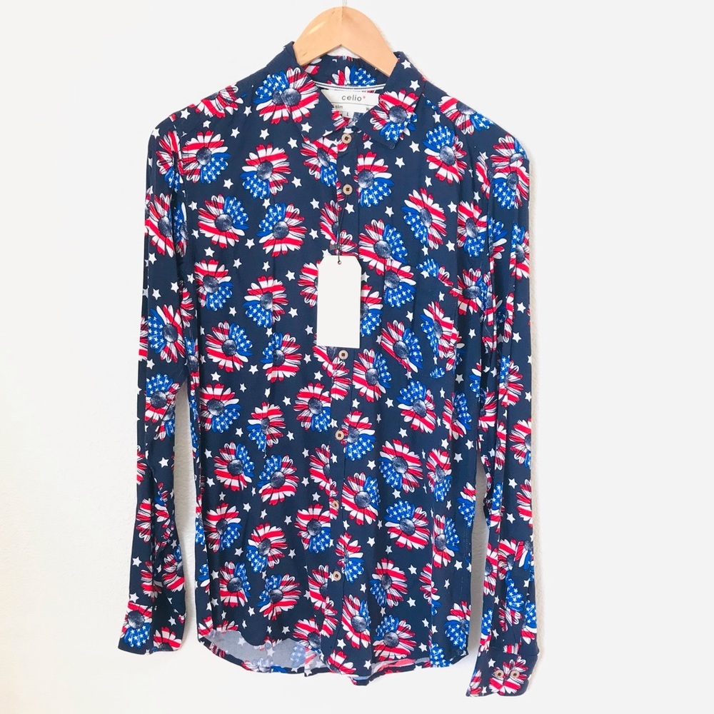 Celio XL Dress Shirt Sunflowers Graphic USA